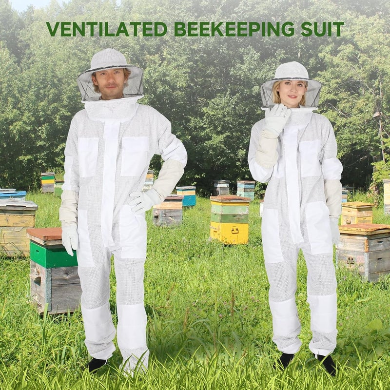 Calfca Upgraded Bee Suit for Men & Women Sting Proof, Thickened Ventilated Beekeeper Suit with Gloves & Round Veil, Full Protection Beekeeping Suits(XXL 5'11"-6'3") - Image 5